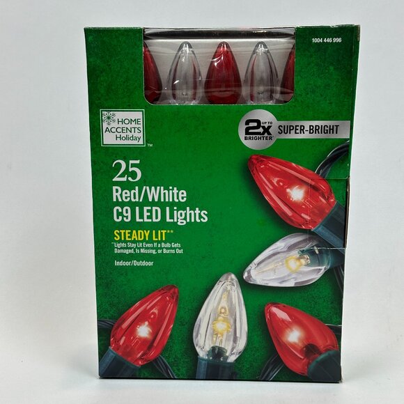 Home Accents C9 LED Lights 25ct Red/White 16ft Indoor/Outdoor NIB 1004446996 - Picture 1 of 6